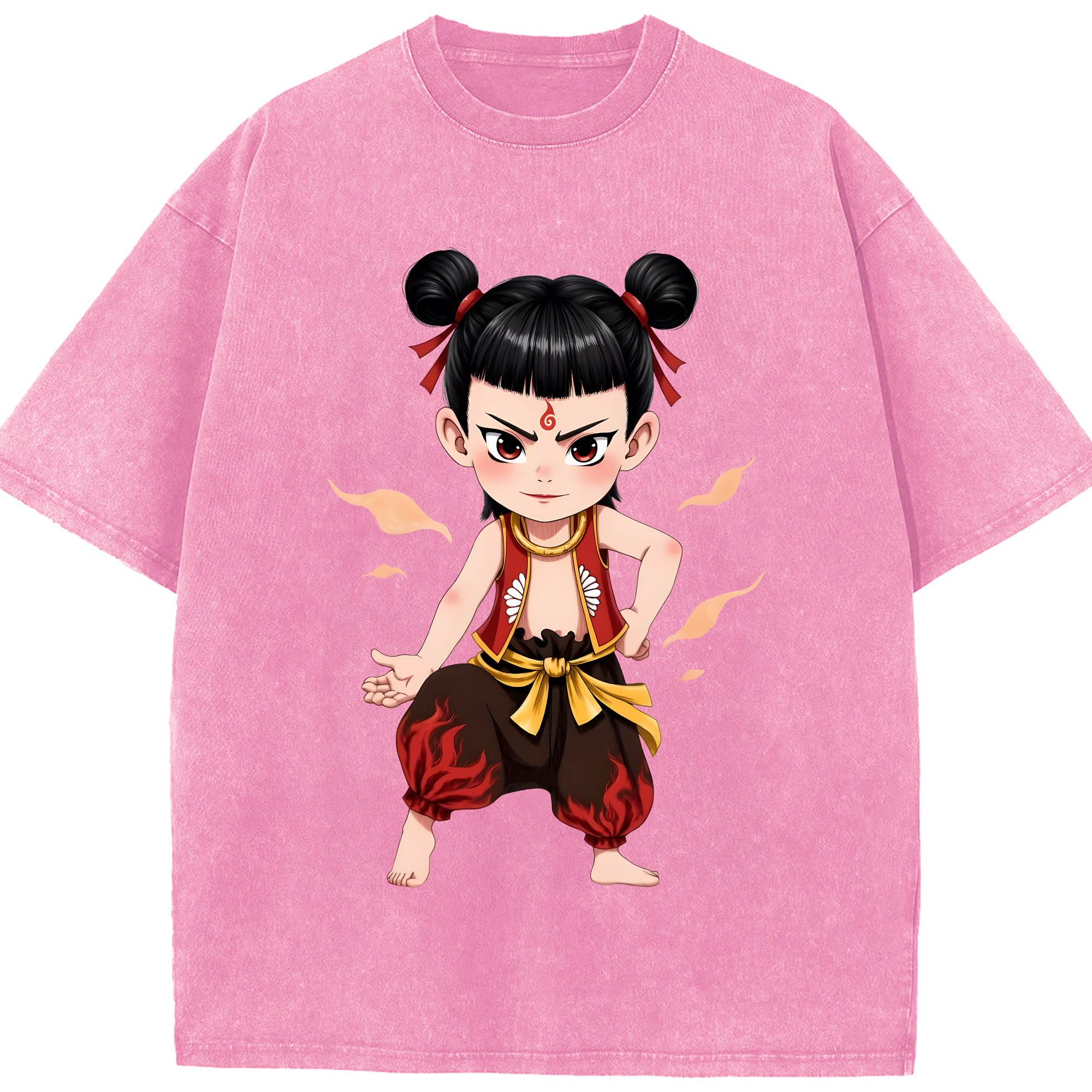 （画像用） Ne Zha 2 ナタ 魔童の大暴れ 綿100% ヴィンテージ風 半袖Tシャツ（フロントプリント）